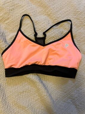 PINK Victoria's Secret Coral Pink and Black Racerback Sports Bra